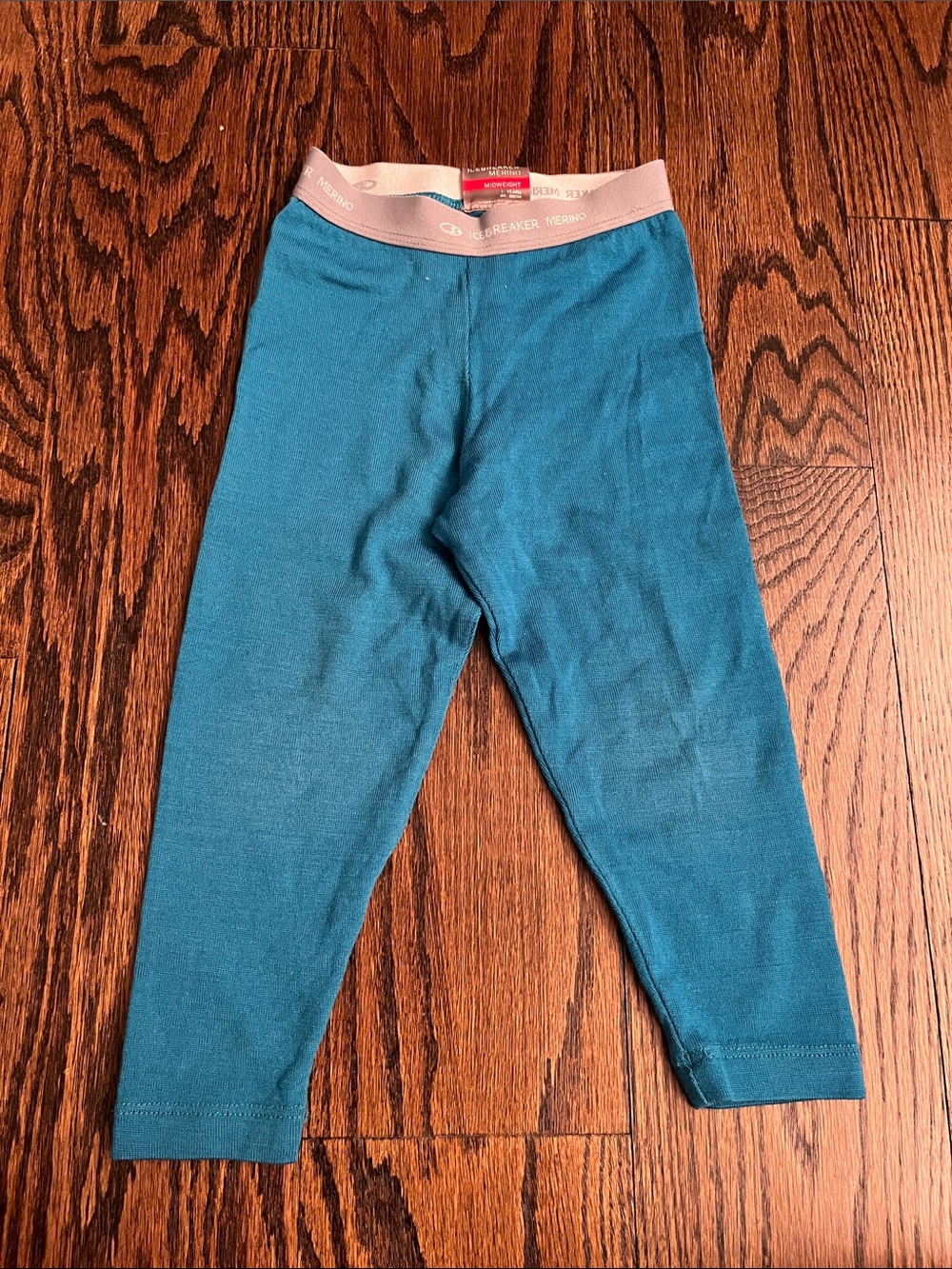 Icebreaker Kids Teal Blue 100% Marino Wool Leggings sz 1 Year